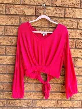 4/$25 • Patrons of Peace Hot Pink V-Neck Tie-Front Crop Top